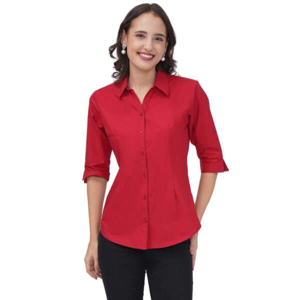 Regular Fit Solid 3/4 Formal Shirt For Women