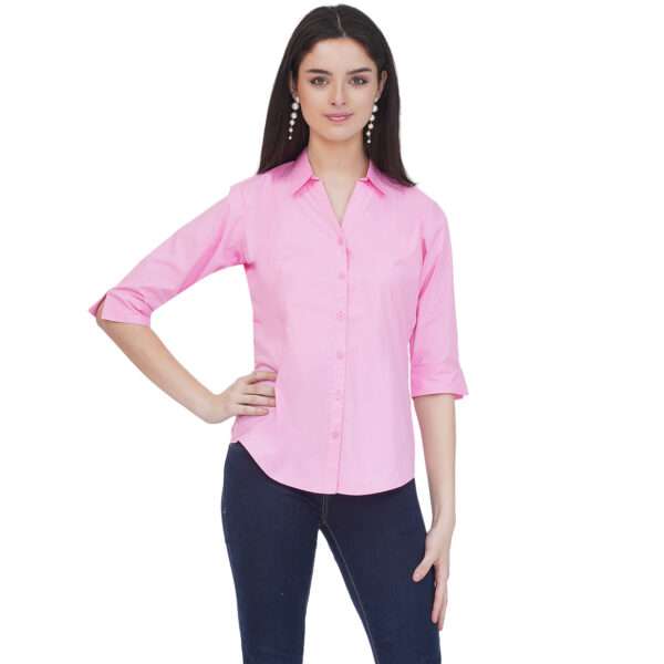 Regular Fit Solid 3/4 Formal Shirt For Women
