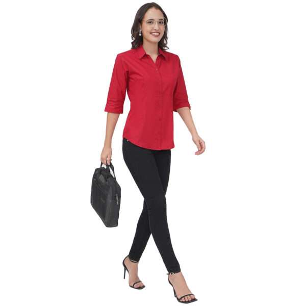 Regular Fit Solid 3/4 Formal Shirt For Women