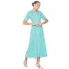 Women's Long Ankle Length Buttoned Down Checked V Neck Half Sleeve Shirt Collar Dress
