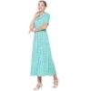 Women's Long Ankle Length Buttoned Down Checked V Neck Half Sleeve Shirt Collar Dress