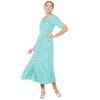 Women's Long Ankle Length Buttoned Down Checked V Neck Half Sleeve Shirt Collar Dress