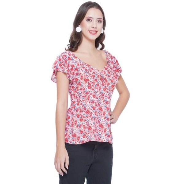 Women's Casual Cap Sleeve Deep Neck Crop Tunic Top