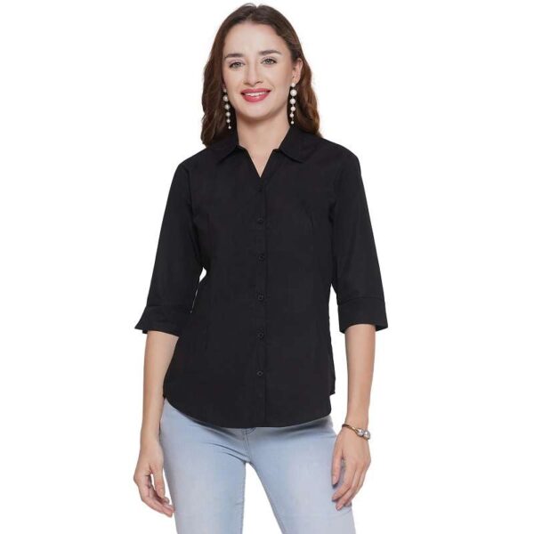 Regular Fit Solid 3/4 Formal Shirt For Women