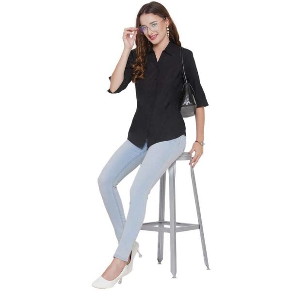 Regular Fit Solid 3/4 Formal Shirt For Women