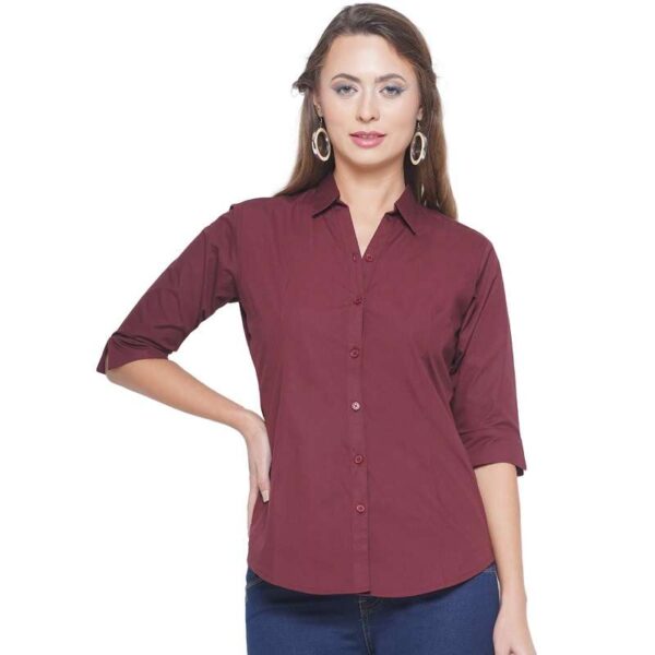 Regular Fit Solid 3/4 Formal Shirt For Women