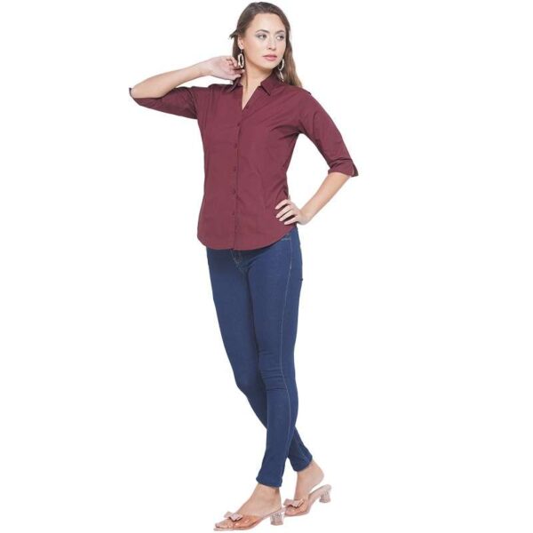 Regular Fit Solid 3/4 Formal Shirt For Women