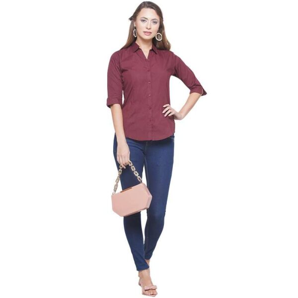 Regular Fit Solid 3/4 Formal Shirt For Women