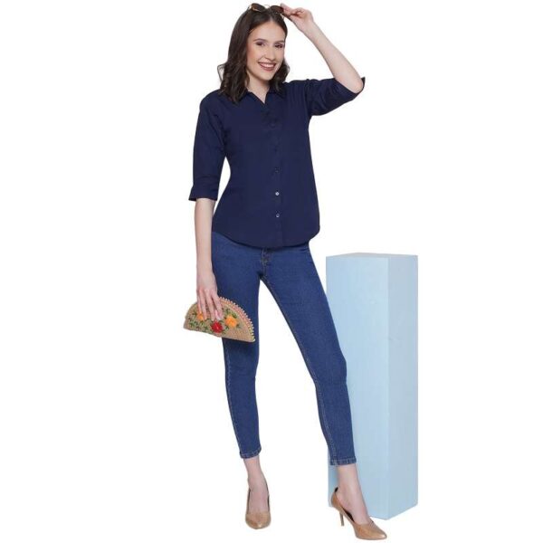 Regular Fit Solid 3/4 Formal Shirt For Women