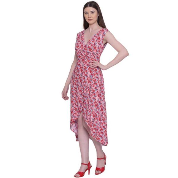 Women’s Floral Print Wrap V Neck Dress