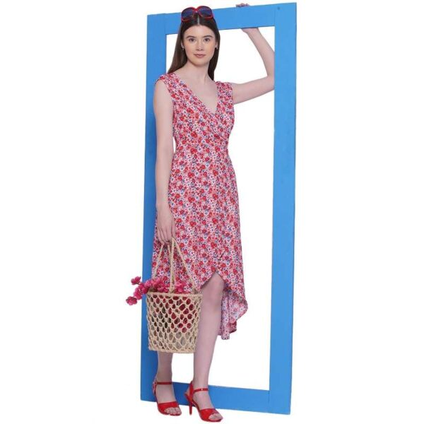 Women’s Floral Print Wrap V Neck Dress